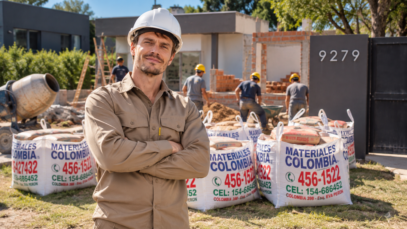 Profesional en obra con bolsones de Materiales Colombia